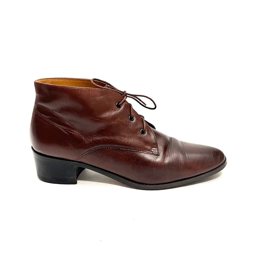 Vintage 1990s brown leather lace up heeled ankle granny boots